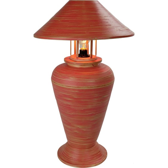 Fine Asianliving Lampe de Table Spirale Bambou Artisanale Rouge 40x40x65cm