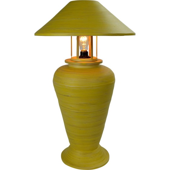 Fine Asianliving Lampe de Table Spirale Bambou Fait Main Jaune 40x40x65cm