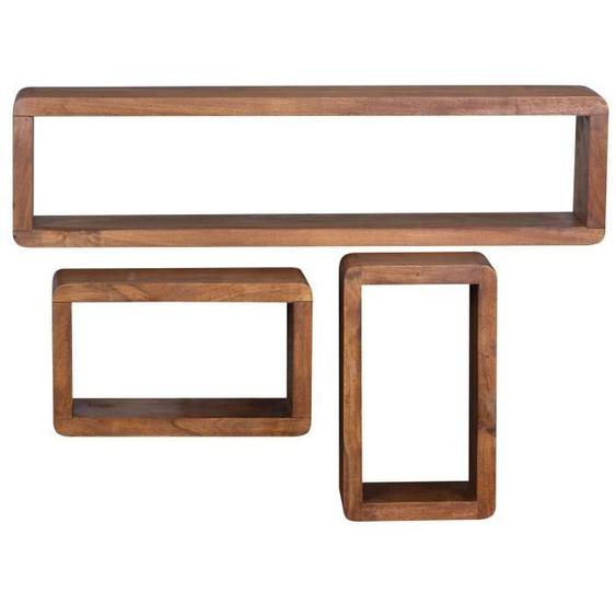 FineBuy Étagère murale Lot de 3 Bois Massif Étagère en bois Étagère à livres [Sheesham]