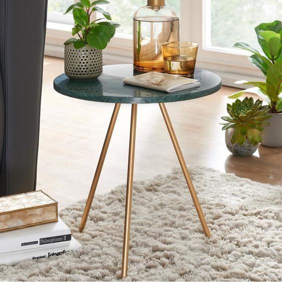 FineBuy Table dappoint Marbre Véritable Ø 38 cm Petite Table de salon Ronde