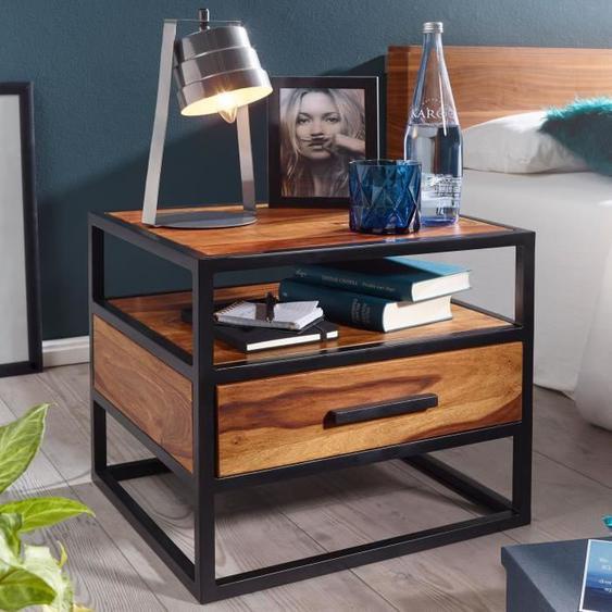FineBuy Table de chevet Bois Massif Métal 50x45x45 cm Table nuit Table dappoint