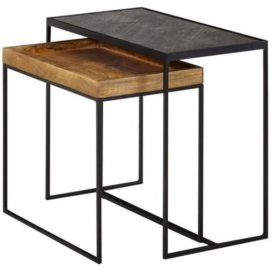 Tables Gigognes - FINEBUY - Lot de 2 - Bois Massif - Pierre - Style Industriel