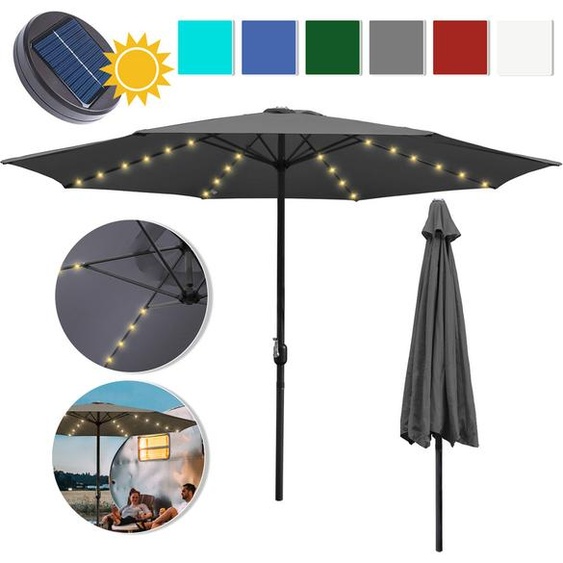 Fiqops 3.5m Parasol Parasol de jardin extérieur UV40+ Parasol de marché avec LED solaire jardin,Gris,3.5m