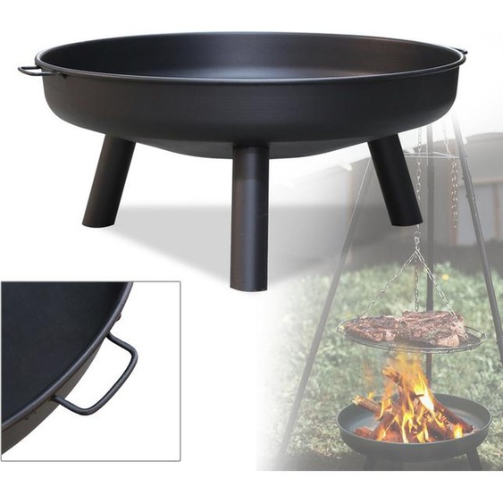 Fiqops Bol de feu Outdoor Feu de camp Haute qualité rond brasé Métal Corbeille à feu 80 cm