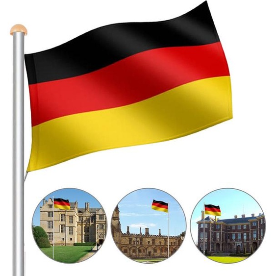 Fiqops Mât de drapeau en aluminium 6,50m avec câble et drapeau allemand Mât de drapeau en aluminium