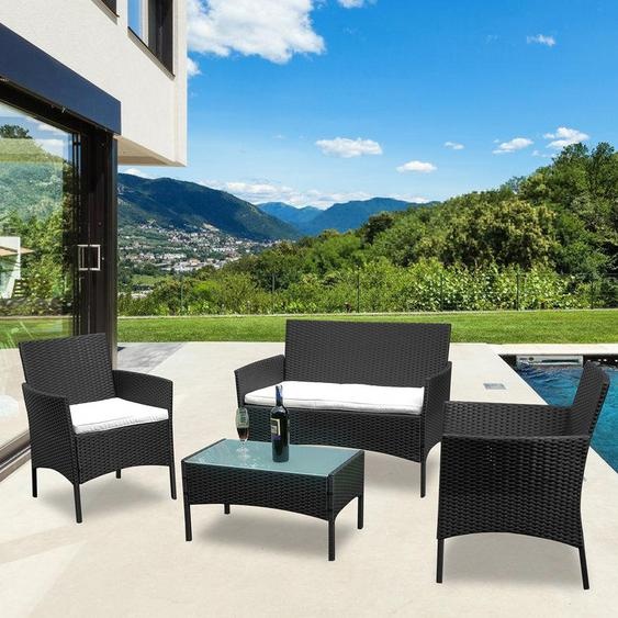 Fiqops Meuble de jardin Coussin Relax-Lounge Ensemble de salon Table de salle à manger Canapé dangle Balcon noir