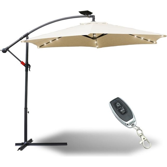Fiqops Parasol avec éclairage LED Parapluie 350cm- Protection solaire, parasol de jardin - Beige