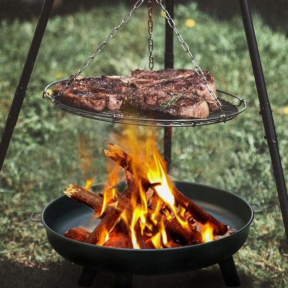 Fiqops Plateau de feu 80 cm BBQ Brasé Poêles Grilles Chauffage réglable Cheminée Pieds