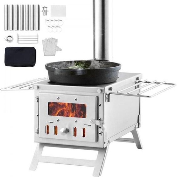 Firebox Foyer de jardin de luxe - Poêle à bois en acier inoxydable avec cheminée & gants - Poêle de terrasse pour le jardin & lextérieur