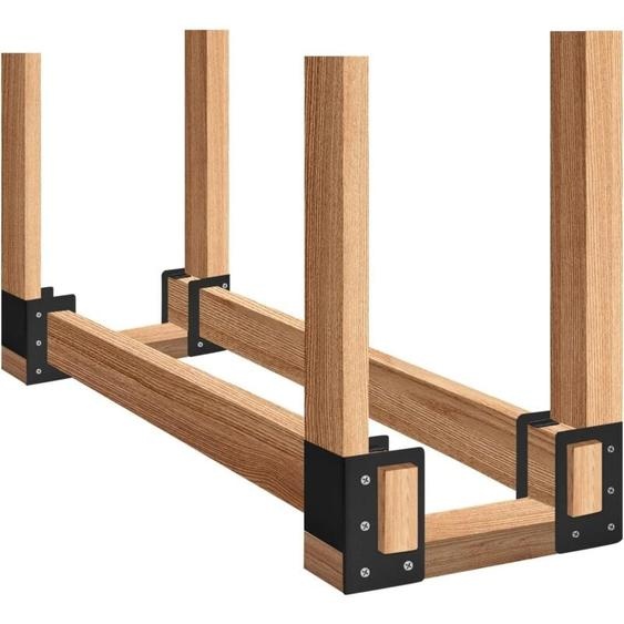 Firewood Log Storage Rack Bracket 4 Pack,Fireplace Wood Storage Holder,Indoor Outdoor Adjustable Heavy Duty Powder Coated Steel Holder with Wood