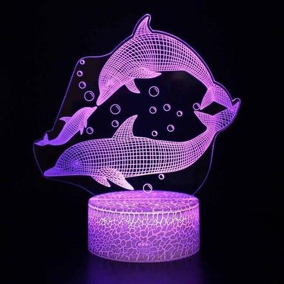 Fissure base dauphin 3D lampe LED USB créatif 3d veilleuse 7 changement de couleur acrylique à distance tactil HH9129