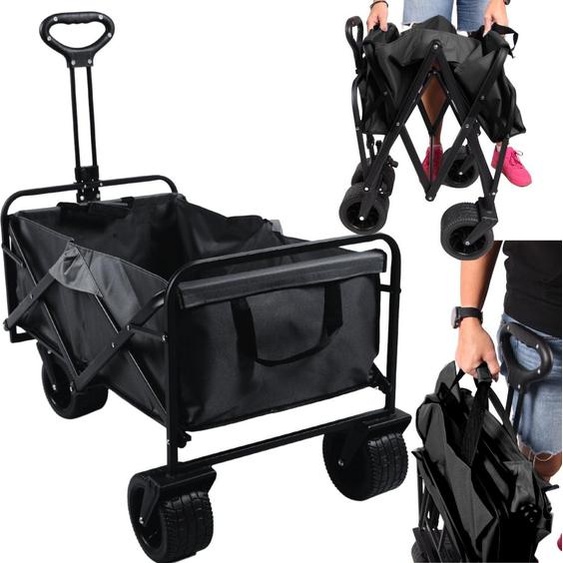 Fit4med | Chariot à bras - noir - capacité de charge 120 Kg - construction pliable - capacité 90 L