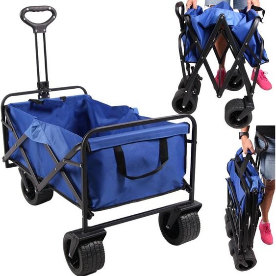 FIT4MED | Chariot pour la plage et le jardin - Bleu - capacité de charge 120 Kg - design pliable - volume 90 L
