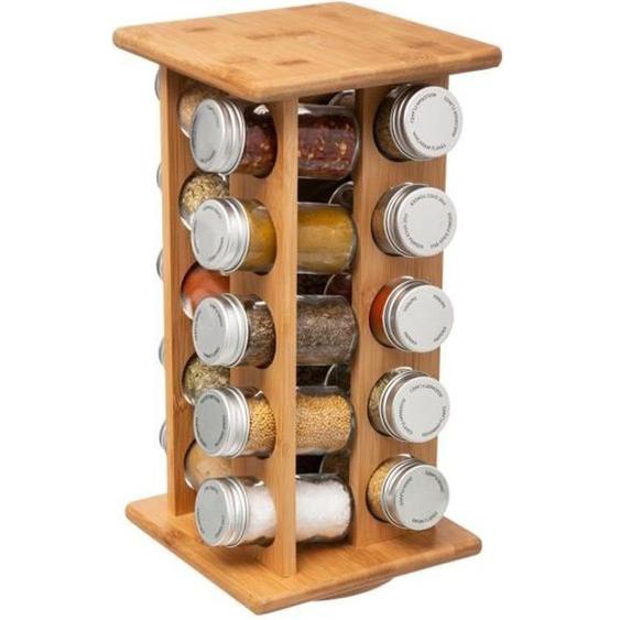 Rangement à Épices - FIVE - Présentoir en Bambou - 20 Pots en Verre - Épices Incluses - Design Contemporain