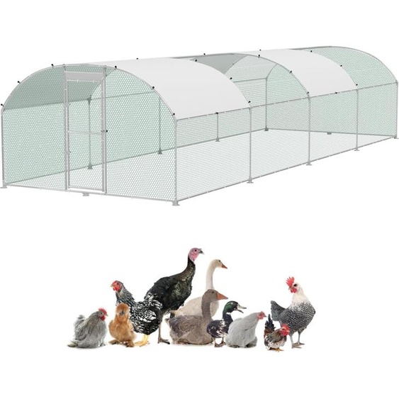 FIVMEN Poulailler 3x8 m Cage à poules Enclos extérieur Poulailler en tubes galvanisés Poulailler Enclos extérieur avec porte verrouillable et toit en dôme pour poules, lapins, volailles et petits animaux