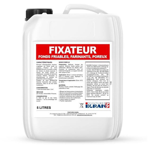Fixateur de surface, fixe et durcit les fonds friables, farinants, bloque les fonds poreux, régule labsorption ECRAN77
