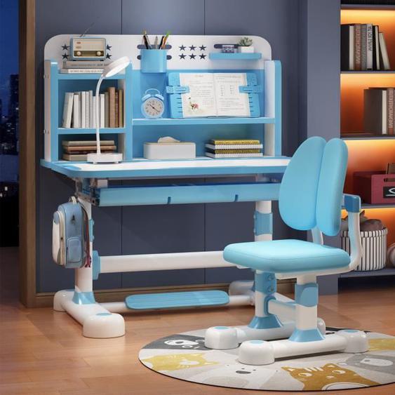 FLASIDU Bureau détude pour enfants avec chaise - Ensemble Bureau et Chaise pour Enfant, Hauteur Réglable-Bleu-3-18