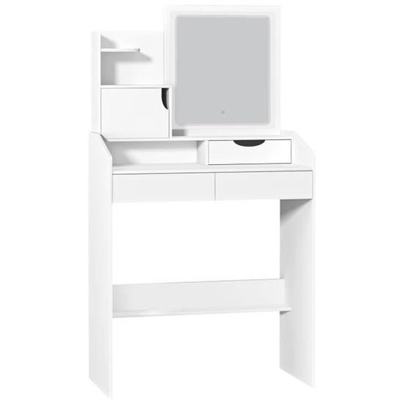 FLASIDU Coiffeuse avec Miroir LED,Table de maquillage, 2 Tiroirs, Étagères de Rangement, Style Moderne, Blanc, 70*40*122cm