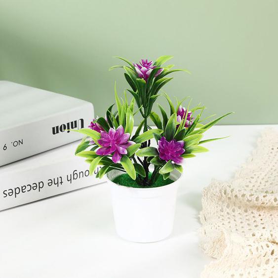 Fleur artificielle-avec pot-petit lotus-simulation-ornement-Violet