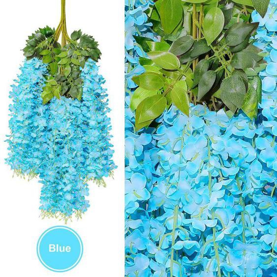 Fleurs artificielles - 12 pièces 110 cm - glycine - mariage - décoration darche - réaliste - Bleu