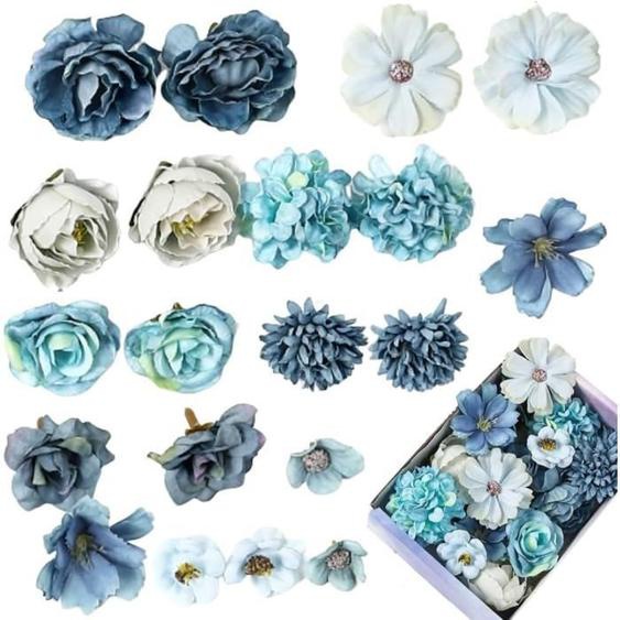Fleurs Artificielles Bleu Faux Tête de Fleurs Têtes de Fleurs Artificielles Mini Fleurs Artificielles Tête de Fleur en Soie Fleurs