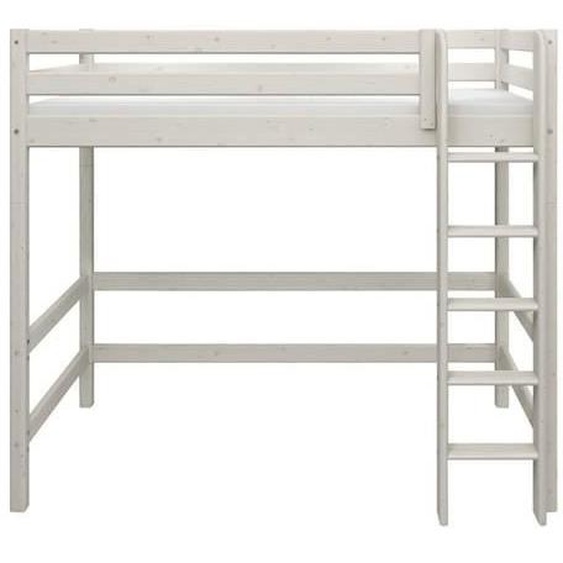 Lit mezzanine - FLEXA - CLASSIC - 90x200 cm - Échelle droite - Bois massif