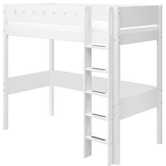 Lit mezzanine - FLEXA - WHITE - 90x200 cm - Échelle droite - MDF et pin massif