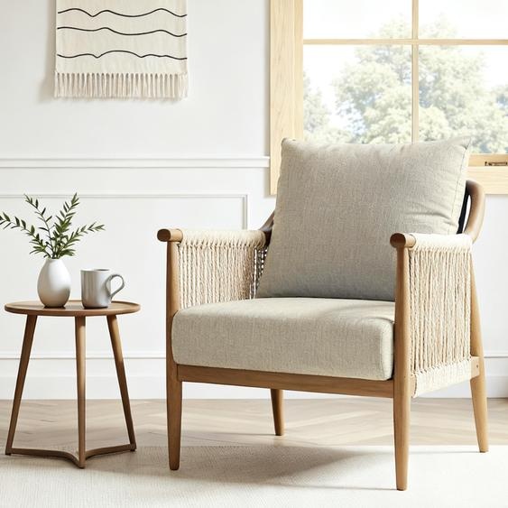 FLEXISPOT Fauteuil relax tressé à la main, chaise polyvalente Indoor & Outdoor avec coussins confortables, chaise boho en rotin avec design respirant Beige