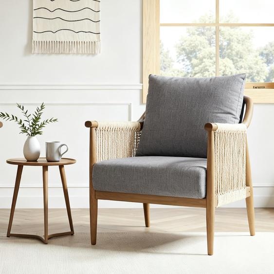 FLEXISPOT Fauteuil relax tressé à la main, chaise polyvalente Indoor & Outdoor avec coussins confortables, chaise boho en rotin avec design respirant Gris