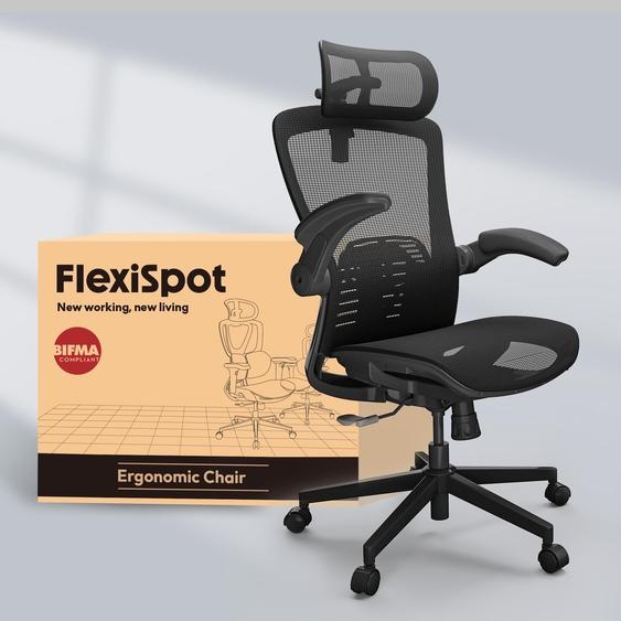 FLEXISPOT Chaise de bureau ergonomique, appui-tête 3D, dossier réglable, accoudoirs rabattables, assise en mesh, inclinaison 135°, charge maximale 150 kg Noir