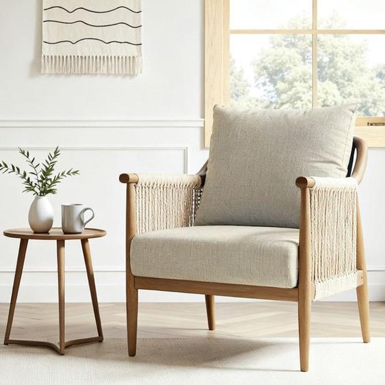 FlexiSpot Fauteuil Boho en Rotin Tressé à la Main avec Coussin Doudou Design Respirant pour Intérieur et Extérieur Beige