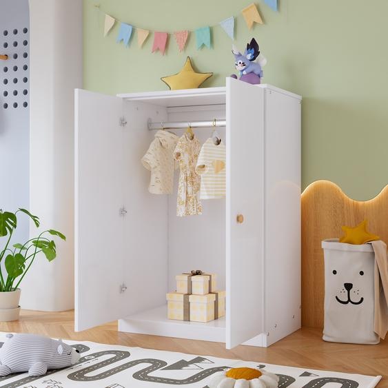 Flieks Armoire penderie petite, armoire penderie avec barre de penderie, armoire penderie enfant chambre à coucher, blanc
