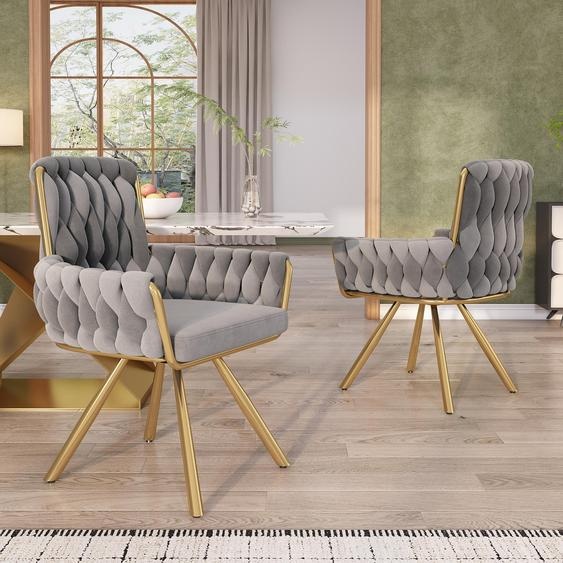 Flieks Chaise de salle à manger set de 2 pivotantes à 360°, chaise rembourrée avec revêtement en velours, chaise de cuisine de salon avec pieds en acier, chaise pivotante avec accoudoirs, gris foncé