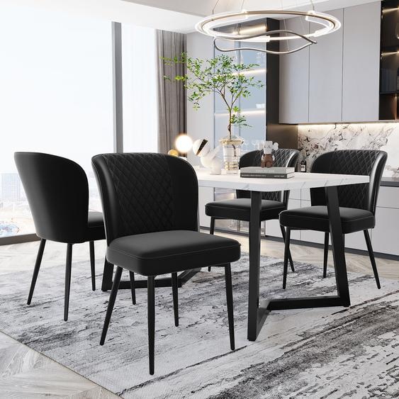 Flieks Chaise de salle à manger, set de 4, chaise rembourrée avec pieds en métal, chaise de cuisine avec revêtement en velours, chaise visiteur chaise de travail, noir