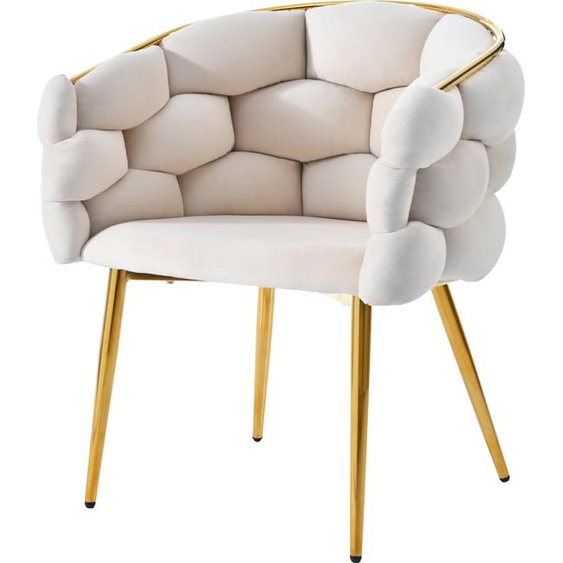 Flieks Chaise rembourrée avec accoudoirs et dossier, chaise de maquillage chaise de salon chaise de salle à manger avec pieds en métal, chaise en velours 1st, 50 x 47 x 80cm, Beige