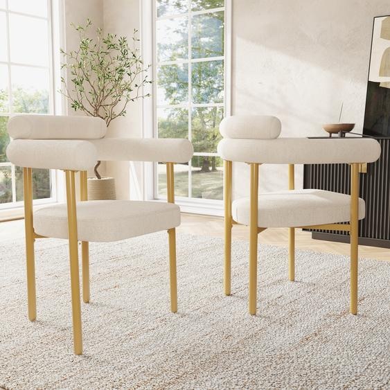 Flieks Chaises de salle à manger (lot de 2), Chaises Chaise de salle à manger en velours, Chaise de cuisine rembourrée avec pieds en métal, Beige+Golden