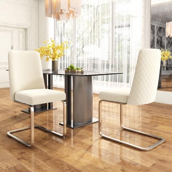 Flieks Lot de 2 chaises cantilever, chaises de salle à manger avec pieds en métal argenté, chaises basculantes rembourrées avec revêtement en velours, chaises de cuisine chaise de salon, Beige