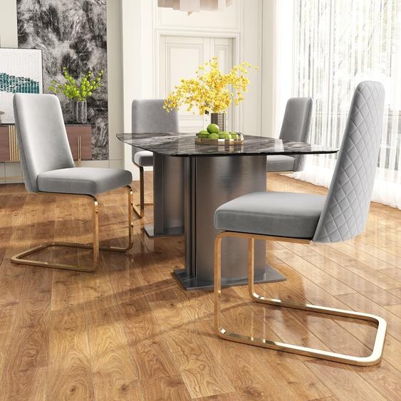 Flieks Lot de 4 chaises cantilever, chaises de salle à manger avec pieds métalliques dorés, chaises basculantes rembourrées avec revêtement en velours, chaises de cuisine chaises de salon, Beige