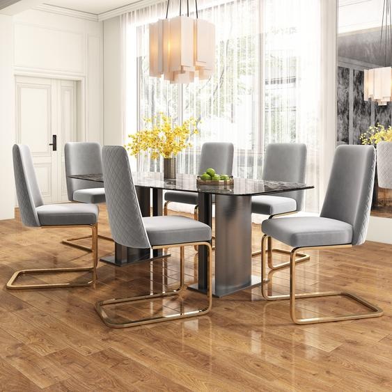 Flieks Lot de 6 chaises cantilever, chaises de salle à manger avec pieds métalliques dorés, chaises basculantes, chaises rembourrées avec revêtement en velours, chaises de cuisine, chaises de salon, Beige
