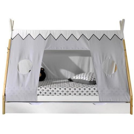 FLITT - Lit 90x200cm Forme Tipi avec Tiroir Blanc et Toile
