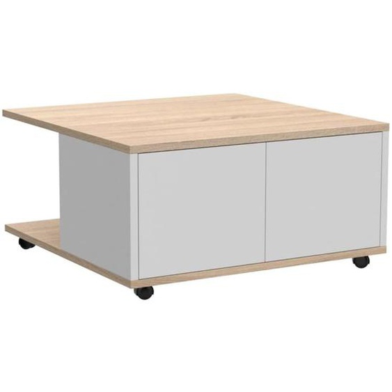 FMD Table basse mobile 70x70x36 cm chêne et blanc brillant