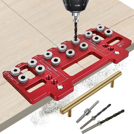 FNICEL Localisateur de trous de poinçon de pas de poignée, gabarit de guidage de perçage de goupille détagère, Kit de gabarit de trous de poche en aluminium, modèle de perçage de trous droits 1 ensemble