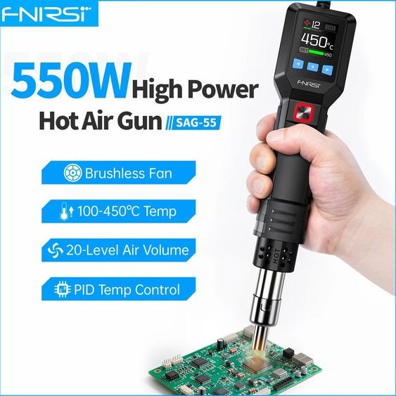 FNIRSI SAG-55 550W pistolet à Air chaud avec support de retouche LCD sèche-cheveux numérique pistolet thermique à température réglable pour outils de réparation de téléphone