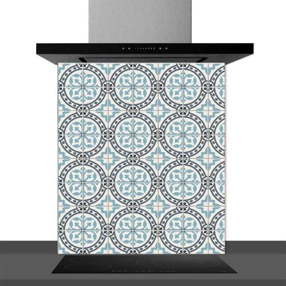 Fond de hotte decorative, azulejos vintage bleu 60x70