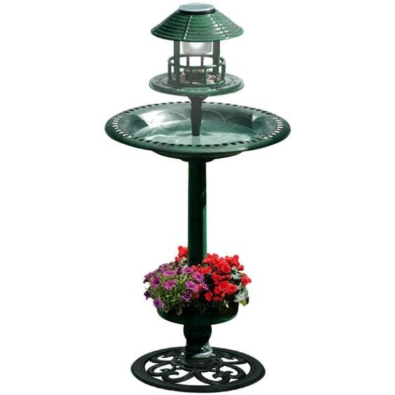Fontaine à oiseaux sur pied 90 cm avec lampe solaire et mangeoire