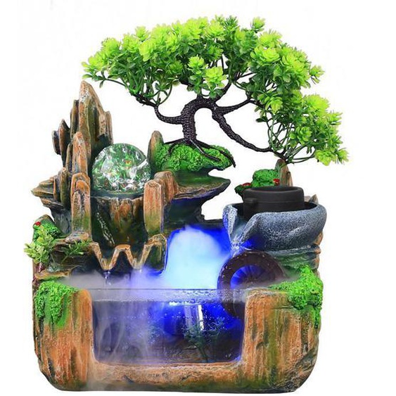 Fontaine dintérieur avec éclairage LED de brouillard pour jardin en résine pour aquarium