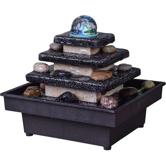 Fontaine - Eka - Noir et beige - H 18 x L 20 cm - Écoulement deau illuminé - Pompe silencieuse