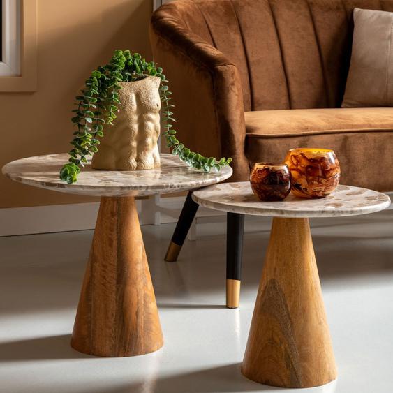 Force Wide - Table dappoint en bois et marbre ø50cm - Couleur - Brun