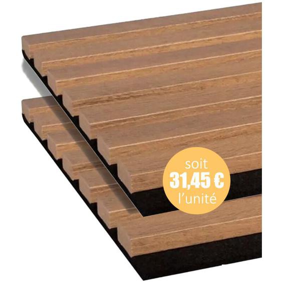 Forestea - Lot de 2 Panneaux tasseaux bois mdf acoustic décor chêne rustique sur feutrine 2600x300x17mm pefc 70%