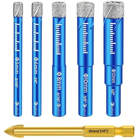 Foret Diamant, Foret Diamant Carrelage, Foret Gres Cerame Forêt Carrelage,avec 5,6,8,10,12 mm, Meche Metal pour Carrelage de 6mm, Meche Carrelage